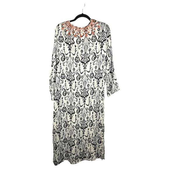 Zara Semi Sheer Embroidered Midi Dress Kaftan Size Small - Picture 5 of 9